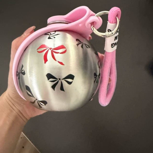 Supplier photo of the 285 ml HydroGo bottle with pink trim and bow print